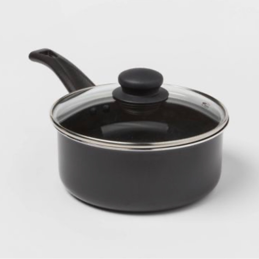 NEW Basic Essentials 2qt Aluminum Nonstick Saucepan |  Black